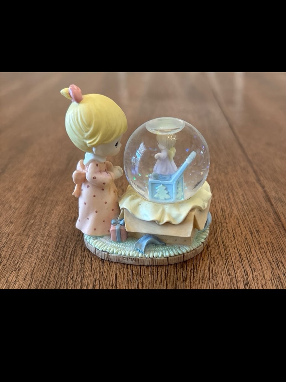 Precious Moments Pastel Girl with Music Box Snow Globe - Pink, Blue & Cream